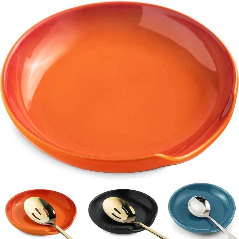 Spoon Rest for Stove Top, Ceramic Kitchen Spoon Holder, 5 Inch Cute Fall Spoon R